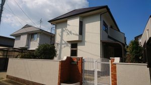玉野市　壮内　K様邸　屋根　カラーベスト遮熱シリコン　外壁モルタル高耐久ラジカル塗料　塀補修塗り替えの画像